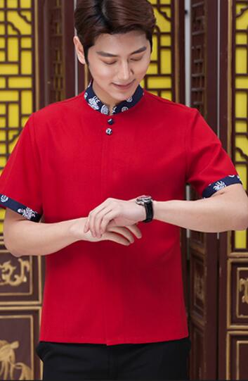 Hotel Uniforms Work Clothes Short Sleeved Summer Waiter Restaurant Fast-food Restaurant Female Uniforms Overalls Clothing: Men Red / L