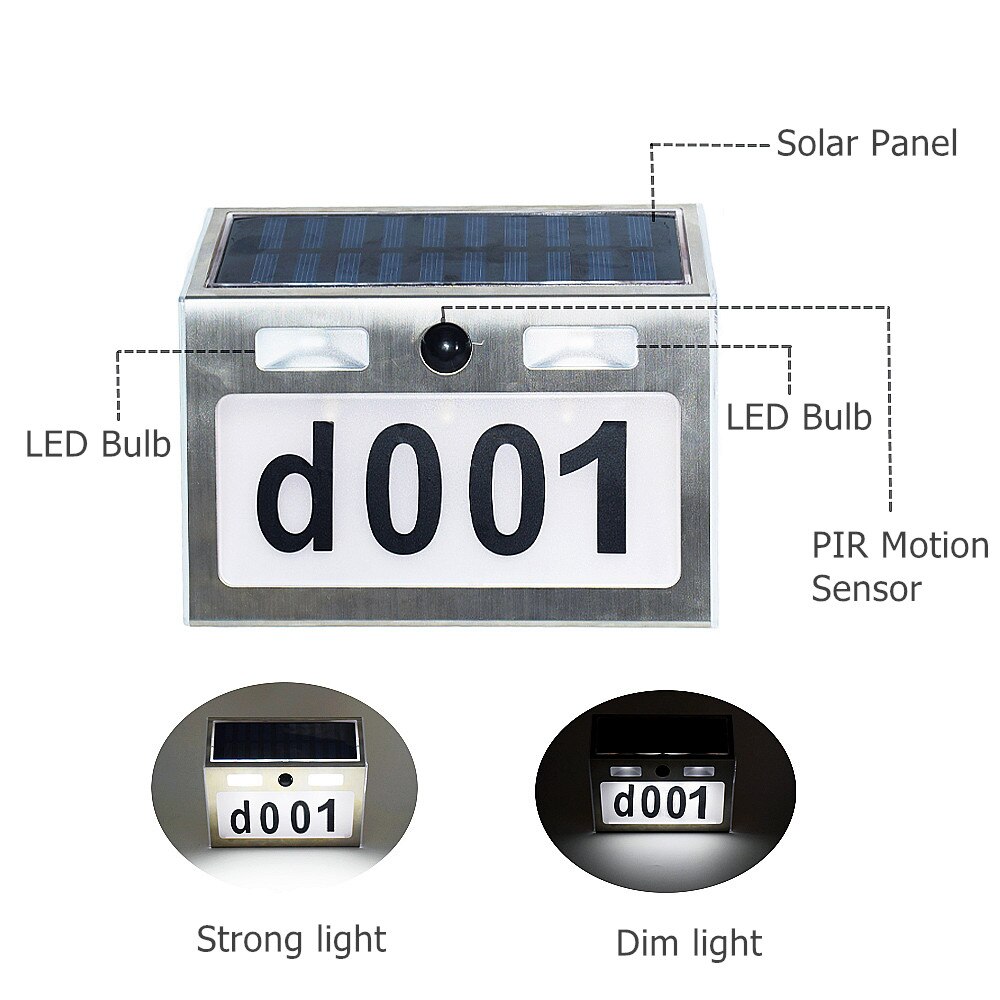 House Number Outdoor LED Solar Light Motion Sensor Door Number Plate House Address Numbers and Letters Waterproof Doorplate