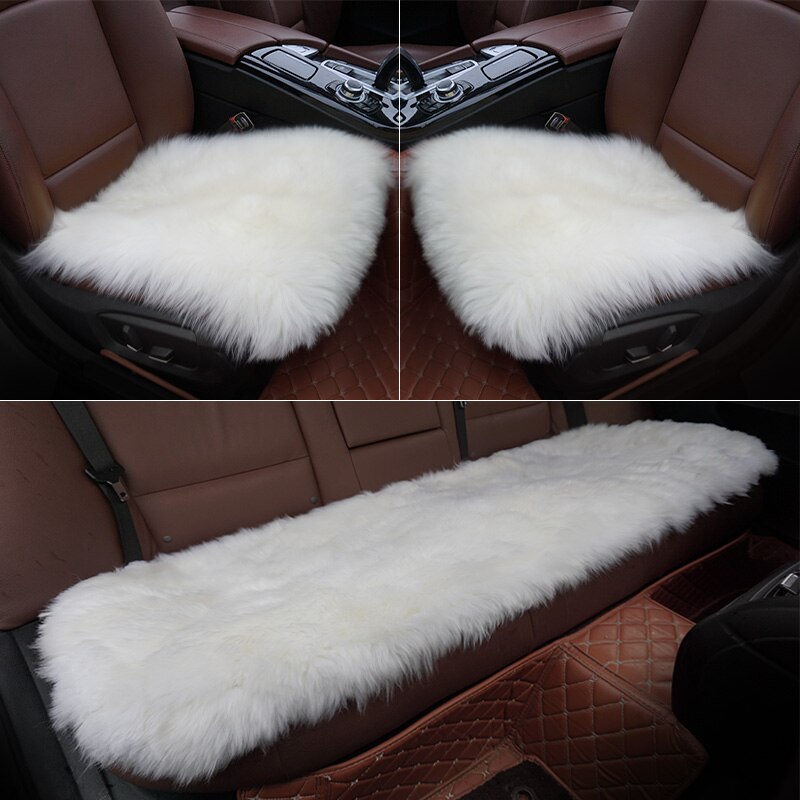 ROWNFUR Bont Schapenvacht Stoelhoezen Warm Universal Auto Stoelhoezen Interieur Beschermende Zitkussen Auto Cover Matten