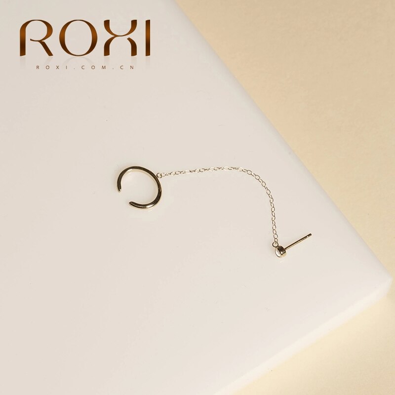 ROXI Color dorado zirconia cristal roscado Piercing oreja Stud pendientes para mujeres Simple oreja Cuff Clip en pendiente plata 925 joyería