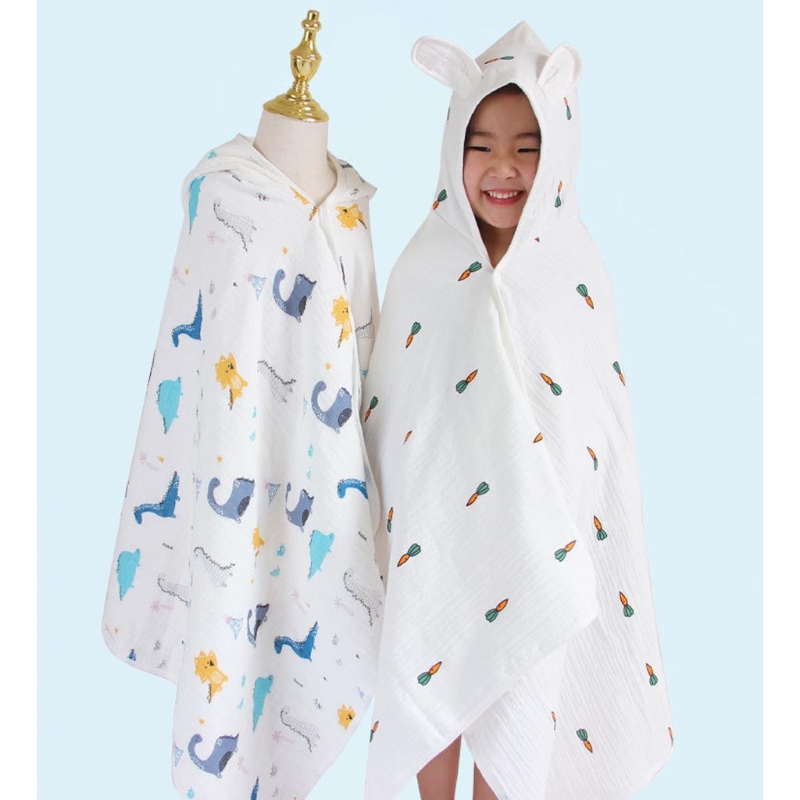 Toalla de baño con capucha para bebé y niño, bata de baño con estampado de dibujos animados, manta envolvente, capa absorbente de algodón suave, Poncho, bata para niño