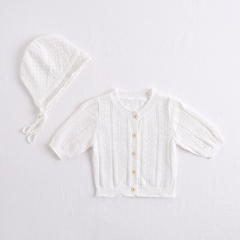 Koodykids Spring Autumn Baby Boy Girl Knitted Sweater Knitting Coat Spring Sweater Hat Baby Boy Knitting Outer Top Clothes: white / 24M
