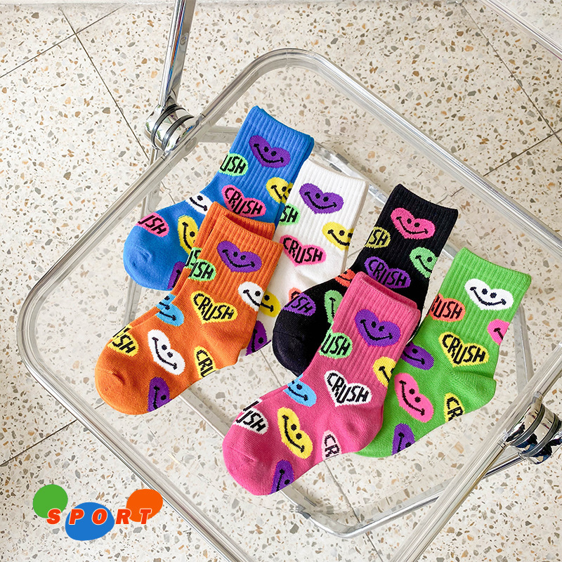3 pairs of children&#39;s socks tide socks cartoon smiling face cotton socks children&#39;s sports socks girl socks kids socks