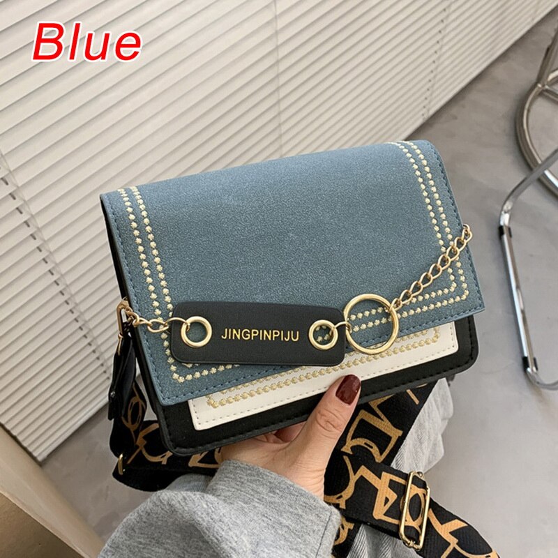 Crocodile pattern Shoulder Women's Matte Contrast Color Shoulder Messenger Bag Small Square Bag сумка женская: Blue 3