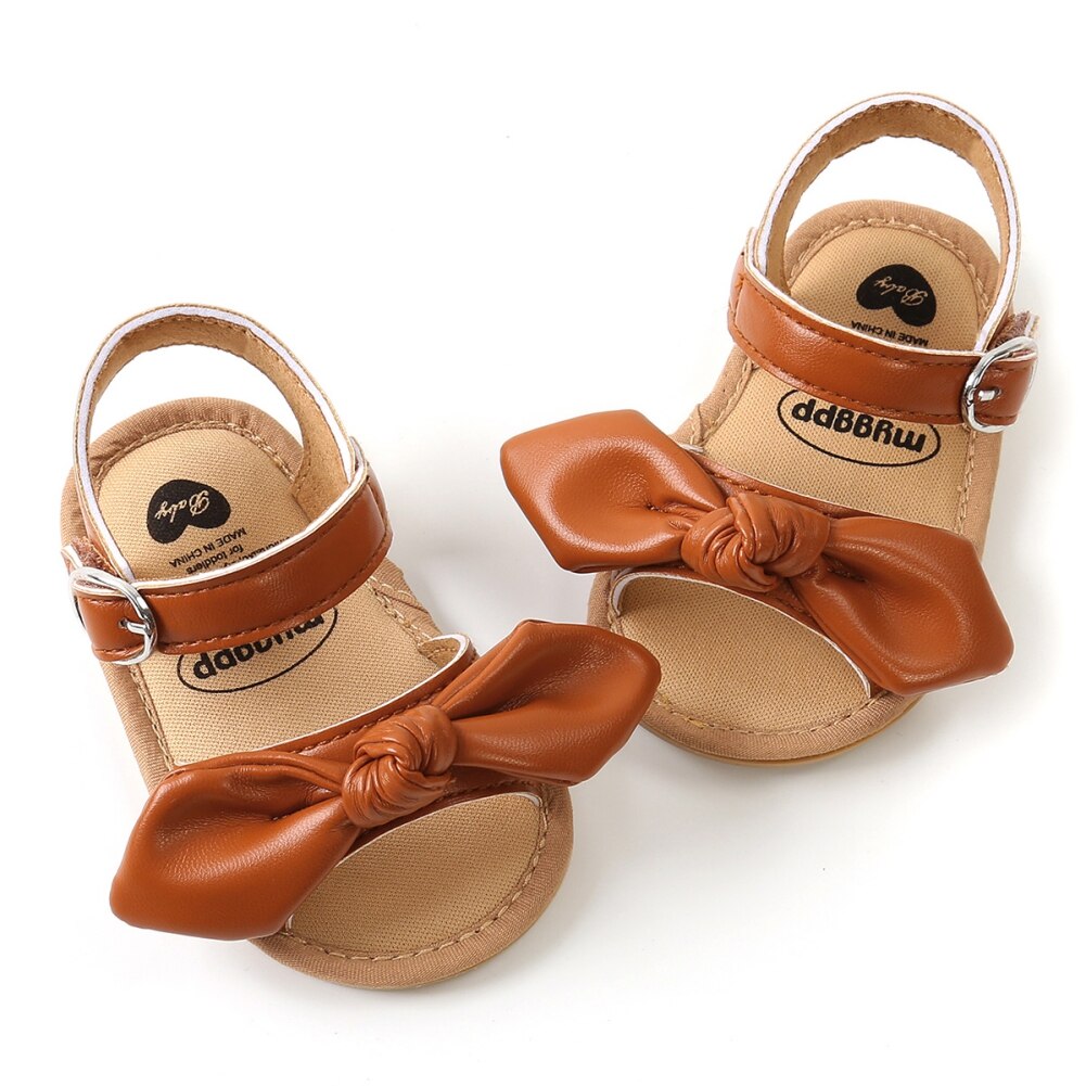 Summer Infant Baby Girls Sandals Casual Bowknot Beach Garden Shoes Anti-Slip PU Leather Flat with First Walking Shoes 0-18M
