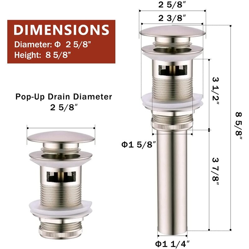 Bathroom Sink Drain Stopper Popup Drain With Overflow For Vessel Sink Lavatory Vanity