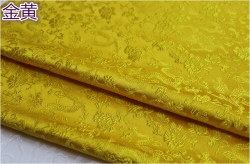 Width 59'' Chinese Dragon Jacquard Brocade Pattern Satin Fabric By The Half Yard For Cheongsam Tang Costume Pillow Material: Golden