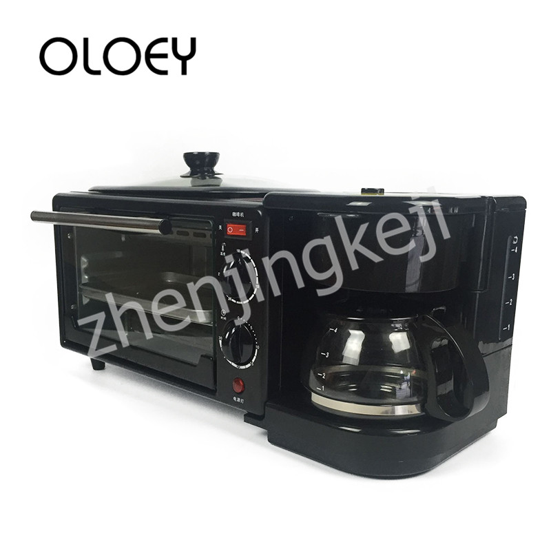 Multifunctional Three-in-one Breakfast Machine Electric Oven Coffee Machine Grilled Overheating Protection Stainless Steel Black