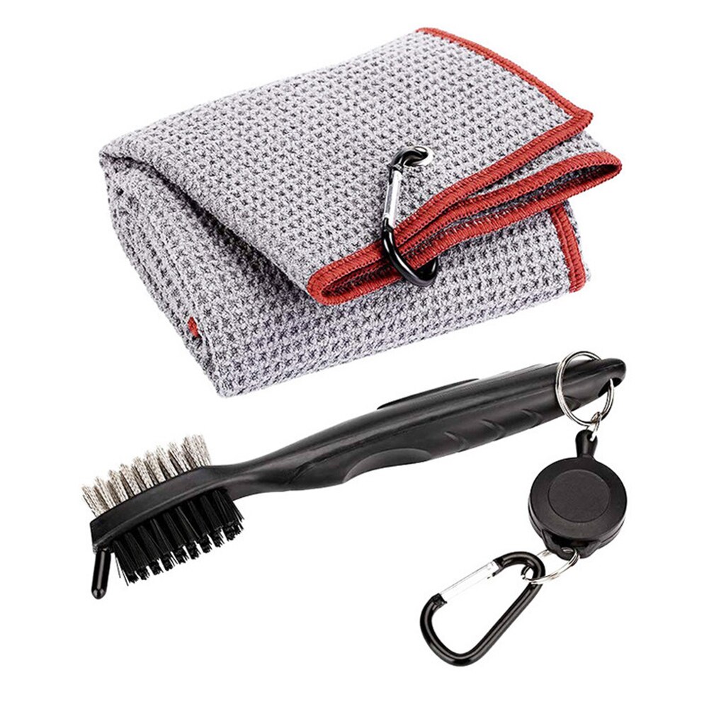 Golf Club Brush Towel Cleaner Kit 2 Sided Putter Wedge Ball Groove Cleaning Tool for Outdoor Exercise Sport Ornaments: Grey