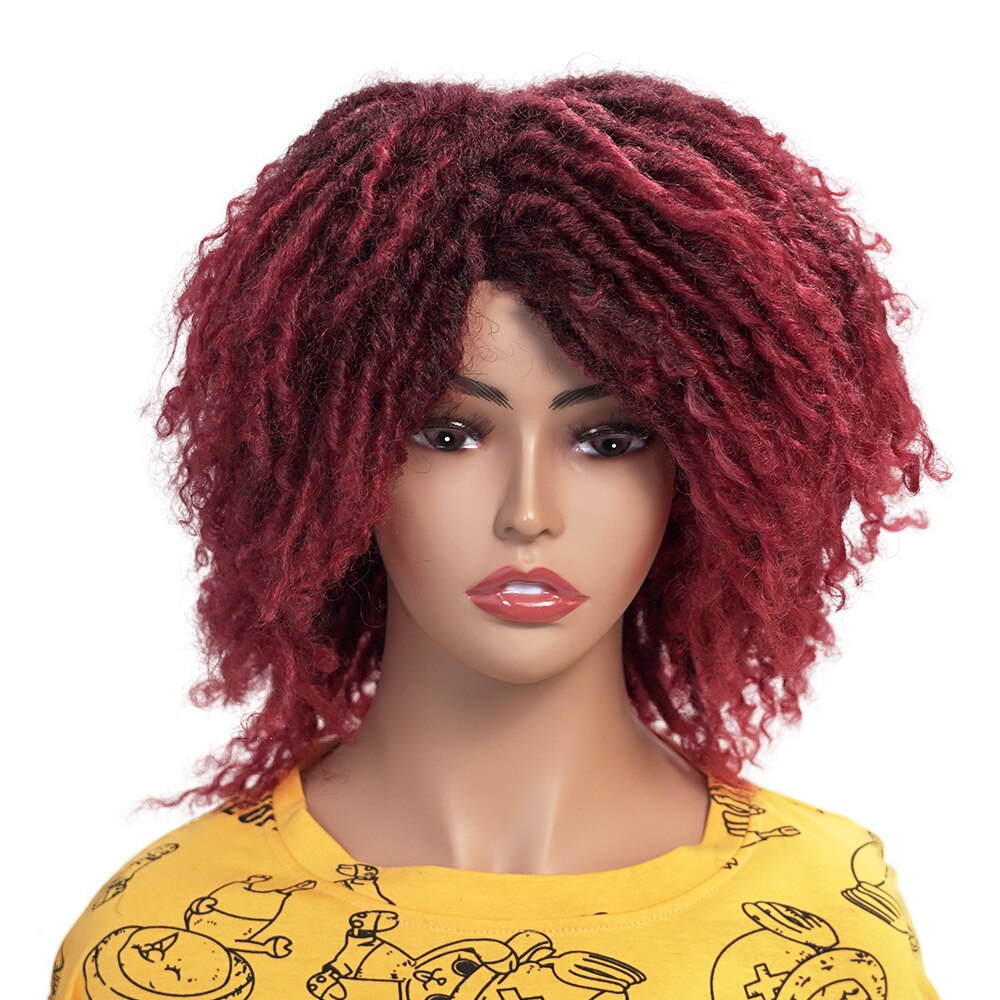 Dreadlock Gevlochten Twist Korte Pruiken Zwart Bruin Ombre 30 Kleur Synthetisch Haar Faux Locs Pruiken Afro Krullend Synthetische Pruik 6inchesfxks: T1B-BUG / 6inches