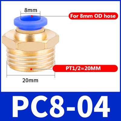 Stk luft pneumatisk montering lynkobling  m5 4mm 6mm 8mm 10mm 12mm udvendigt gevind 1/4 1/2 1/8 3/8 komprimeret slangerør: 8-04