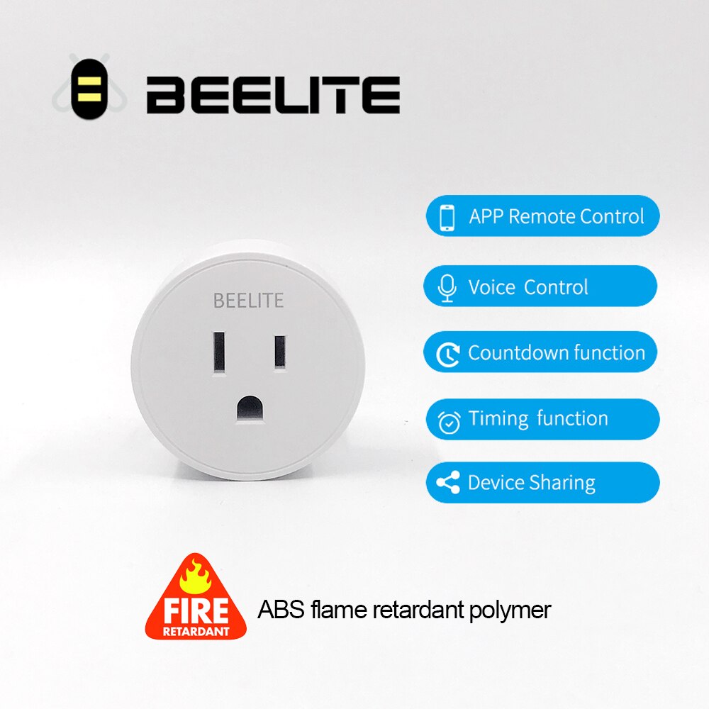 Beelite smart støpsel  oss 10a wifi stikkontakt alexa støpsel tidtaker støpsel fjernkontroll stikkontakt smart liv app tuya smart hjem alexa google assistent