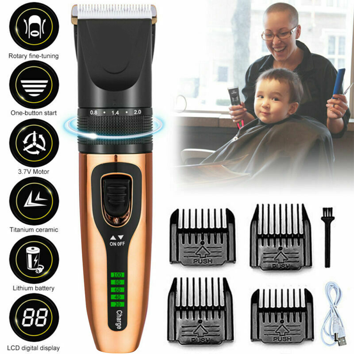 Portable Rechargeable Hair Clipper Electric Cordless Mini Hair Trimmer Hair Cutting Machine Beard Trimer For Men kids Barber