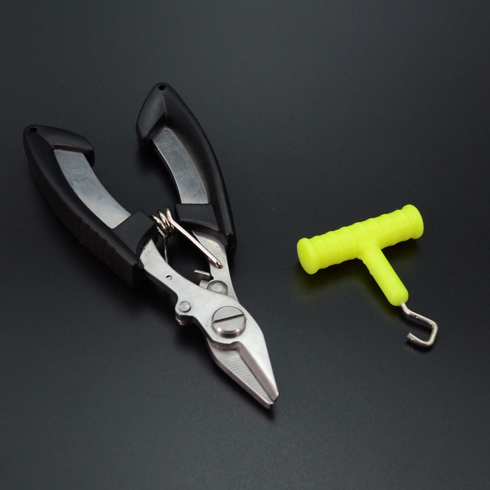 3 kleuren Vissen Tang Tackle Tool Rvs Sterke Vissen Schaar en Gratis Knoop Tool met Zak Vissen Accessoires: Black