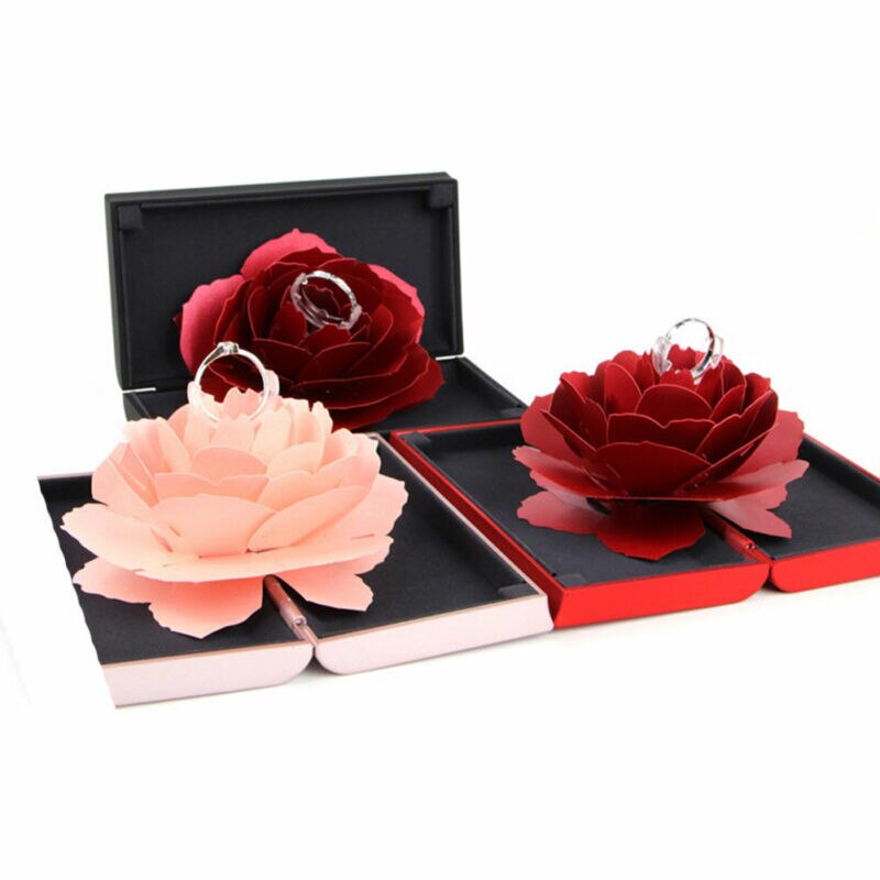 Harpiks flannel papir 3d rose ring kasse bryllup engagement smykker opbevaring holder sag bump valentinsdag romantisk kasse