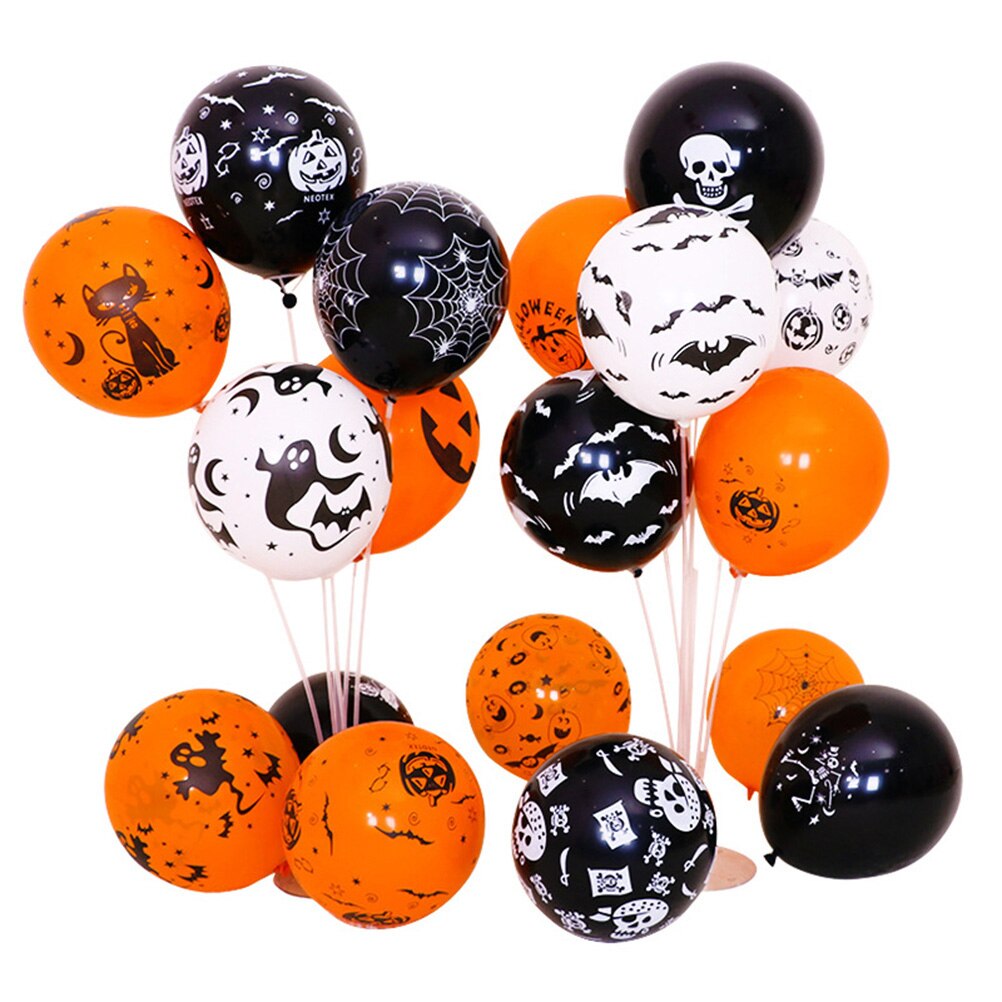 100Pcs 12 Inch Latex Ballonnen Set Halloween Spooky Pompoen Spide Skull Ballonnen Bat Gedrukt Ballonnen Halloween Party Decor: Default Title