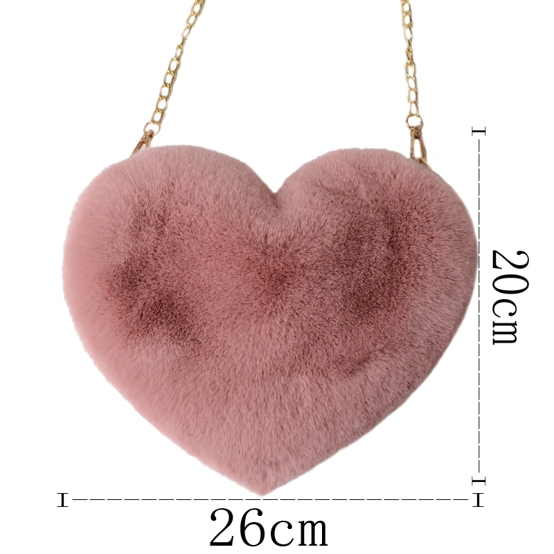 Bolso cruzado de piel de conejo Rex para mujer, bolsa de corazón de melocotón, cadena de hombro, cadena cruzada