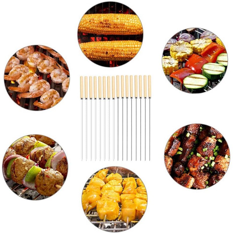 Kebab Skewers, 20 Pcs Stainless Steel BBQ Skewers Reusable Metal Skewer Sticks Flat And Round Barbecue Grilling Skewers