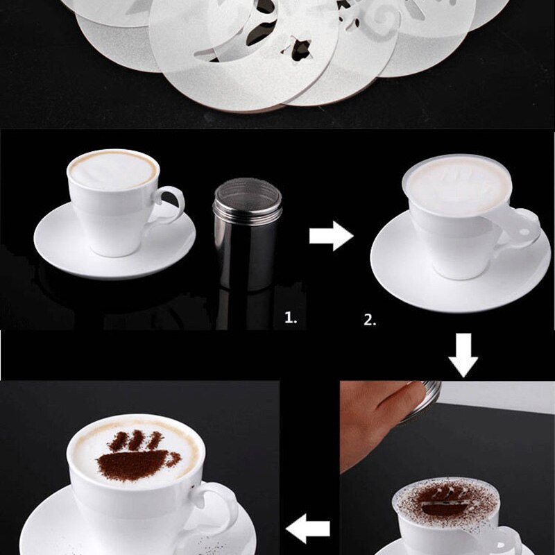 8 stks/set Koffie Melk Cake Cupcake Stencil Plastic Template Barista Fancy Cappuccino Latte Spuiten Decoratie Tool SEP99