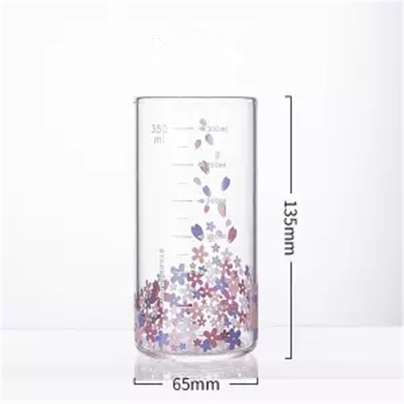 Coffee Tea Milk Glass Cup Scale Japanese style Heat-resistant Animals Cartoon Glass Cups for Cold Drinks Tea Cup Lid straws: sakura