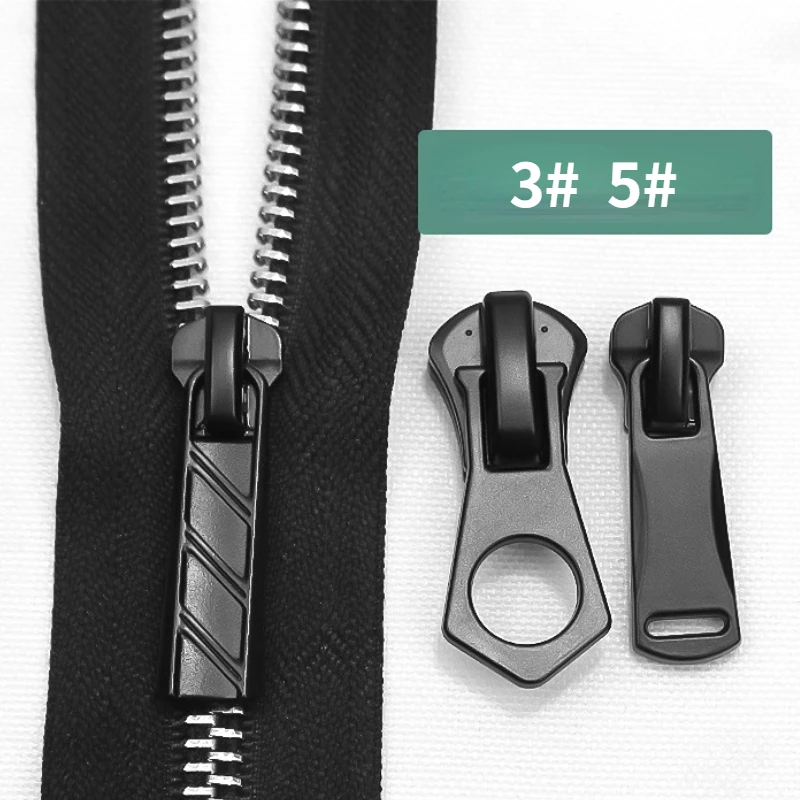 Deslizadores de cremallera con cierre automático, suministros de costura de Metal/Nailon/resina, color negro mate, 5 piezas, 3 #/5 #