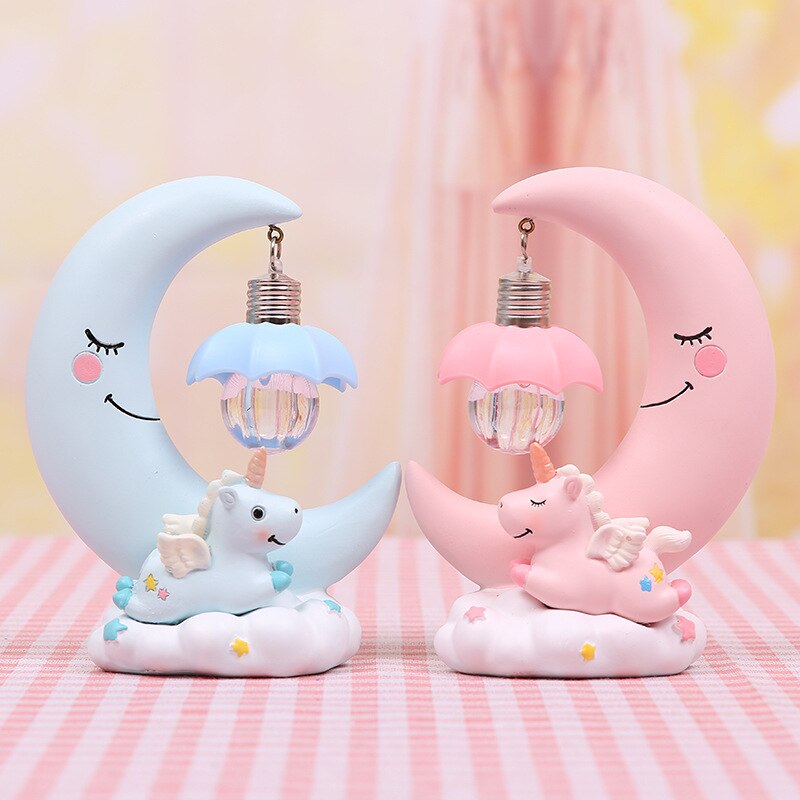 Resina luna unicorno LED Nightlight Cartoon Baby Nursery Lamp respirazione giocattolo per bambini regalo di natale camera dei bambini lampada da tavolo artigianale