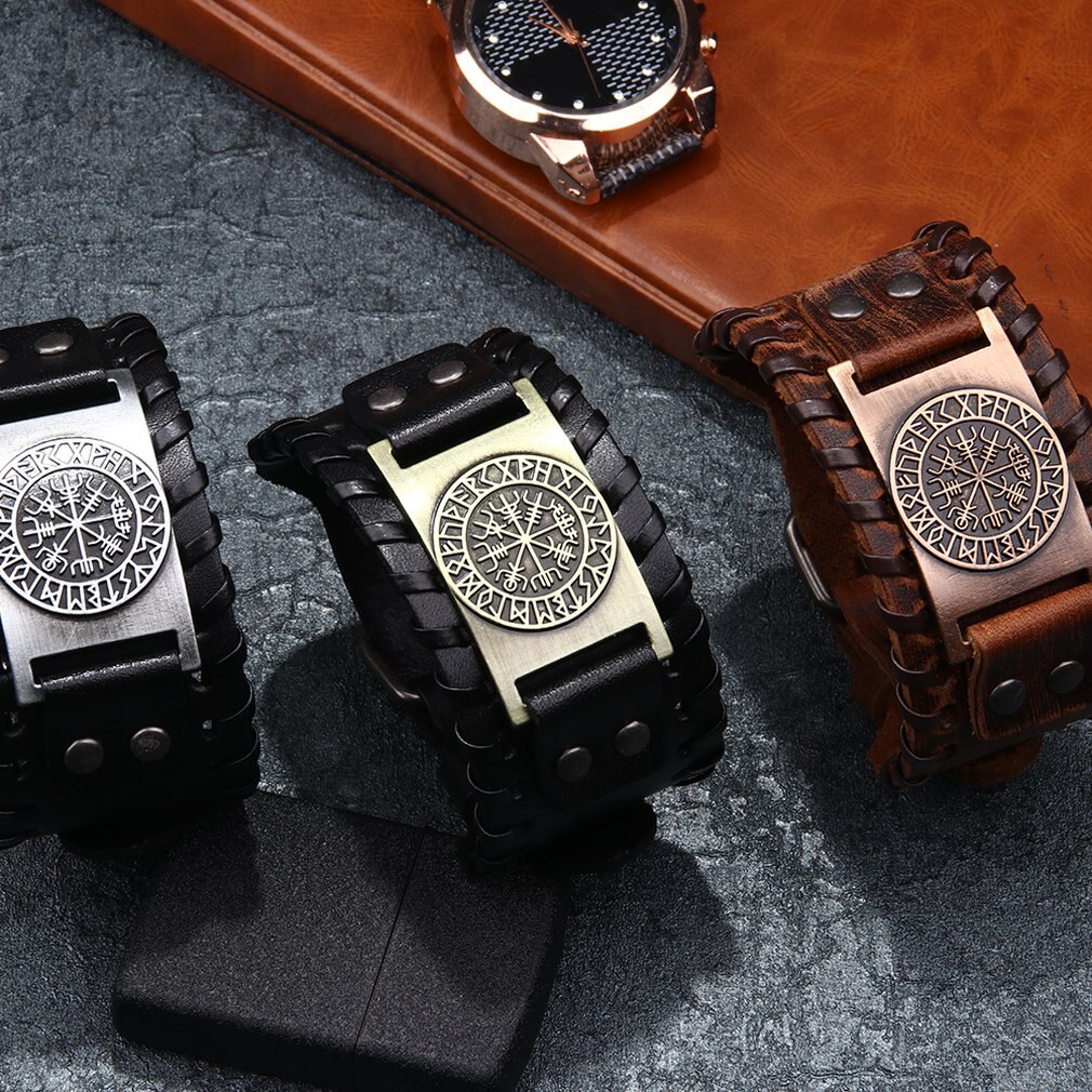 Juego de 3 pulseras Retro de Metal y cuero para hombre, joyería Vintage hecha a mano con ancla, pulseras, brazaletes para hombre, de joyería para hombre