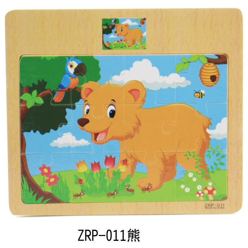 12 tablets cartoon animal traffic awareness wooden puzzle baby puzzle children wood girl boy toy: 17