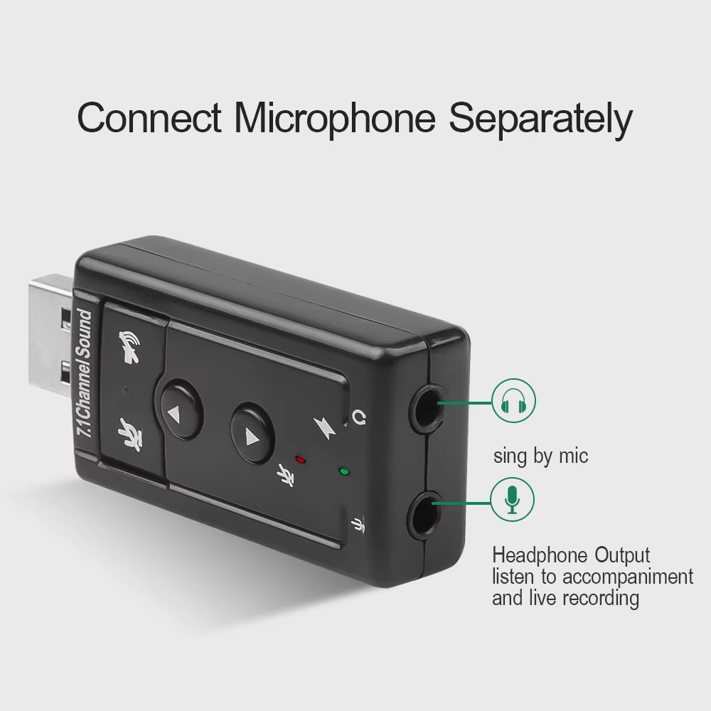 Virtual 7.1 Channel sound card External USB 2.0 audio mic Speaker adapter Microphone Stereo 3.5mm jack Headphone sound card