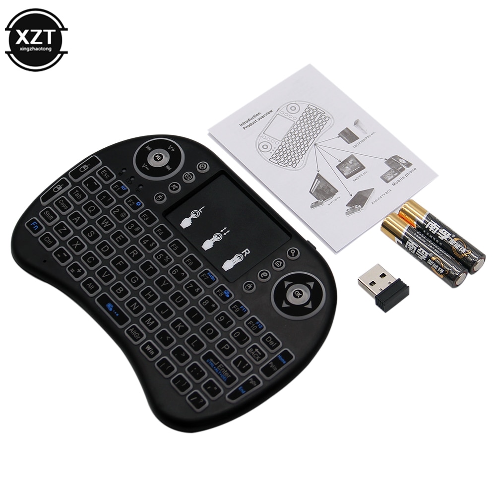 Miniteclado I8 retroiluminado, 2,4G, con Control remoto, inglés, ruso, Air Mouse, inalámbrico, para ordenador portátil, TV BOX, Touchpad, USB
