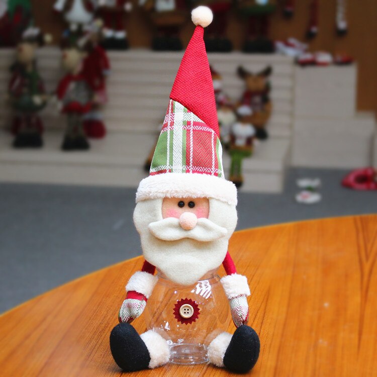 Jul godis burk xmas älg santa snögubbe klar plast godis burk flaska hållare fest dekor behållare: 1
