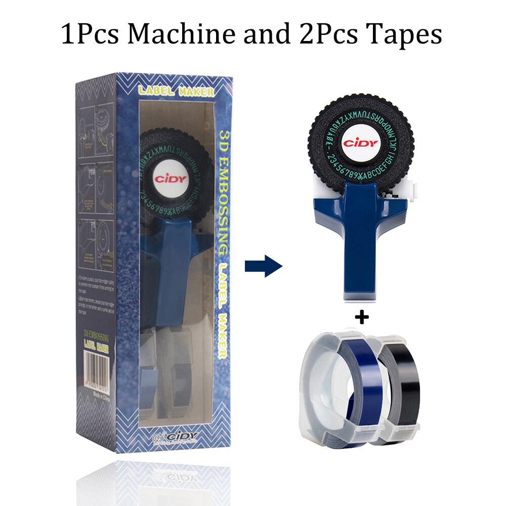 DIY Emobossing Lable Maker Manual 3D Embossing Printer Typewriter with 2 tapes for Dymo 12965 1880 Motex E101 Lettering Machine: Deep Blue printer