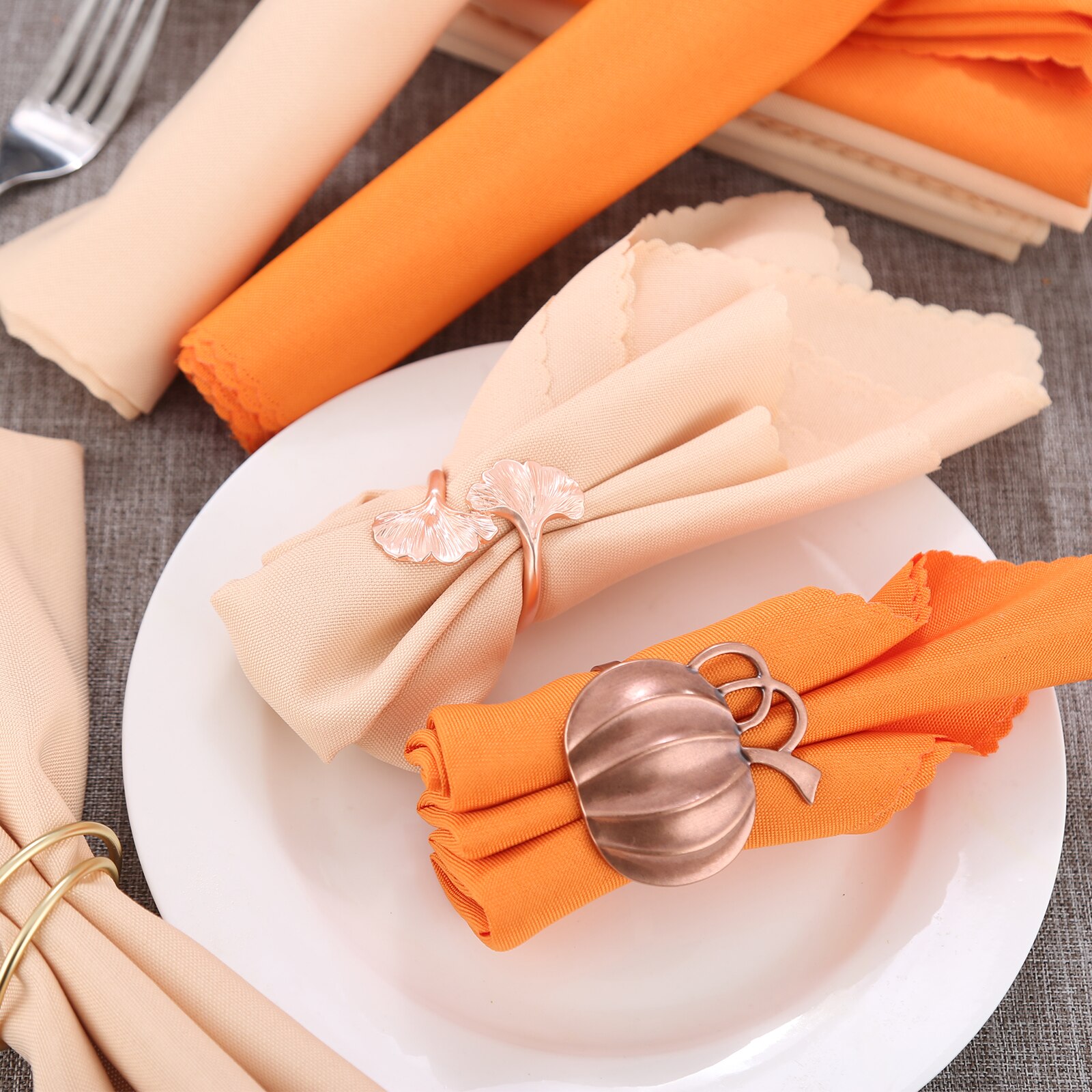 Serviettes en tissu Polyester Orange/Champagne, 6 pièces, décor de Table pour cérémonie de mariage, fournitures de fête élégantes durables