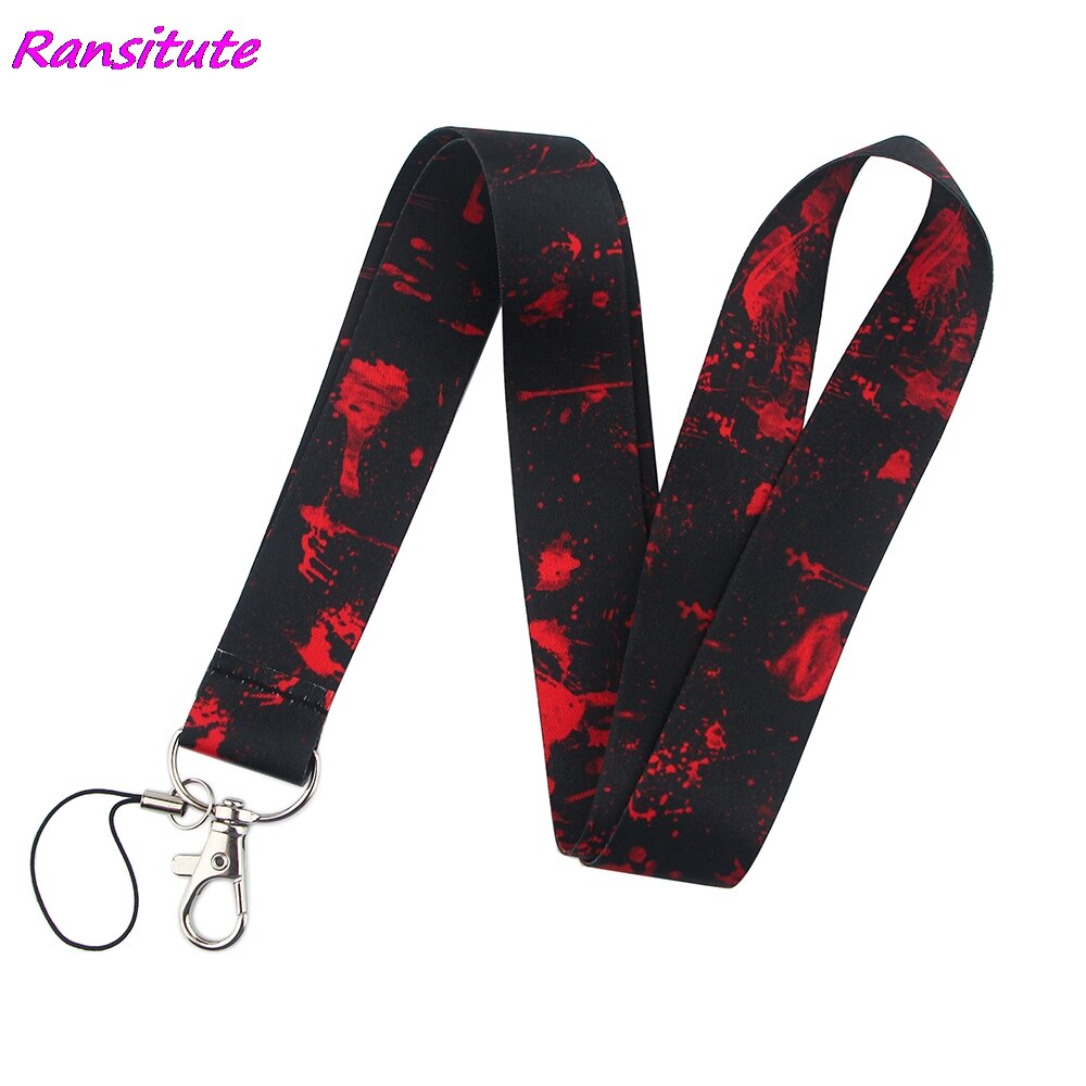 Ransitute R1630 Scary Bloedvlek Schilderen Art Sleutelhanger Lanyard Neck Strap Voor Telefoon Keys Id Card Mode Lanyards Helloween: 1