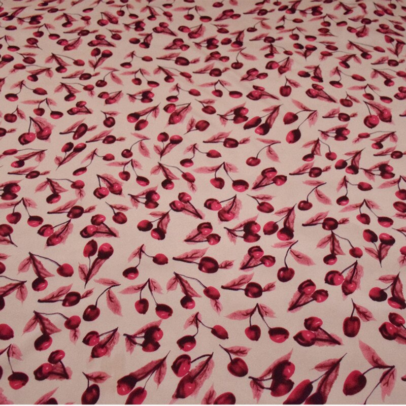 Tela raso estampado de cerezas rosa, Retro, de grado alto, medio metro, para vestido, camisa, ropa de mujer, Material de costura, T1421