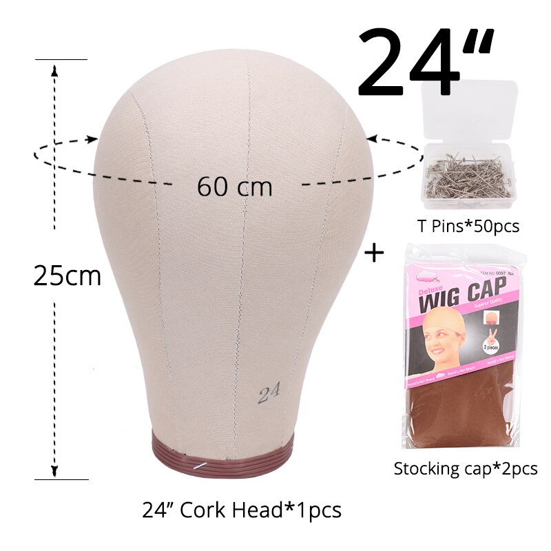 Cabeza de corcho 100% para pelucas, cabeza de maniquíes sin costuras para entrenamiento de peluquería, cabeza de bloque de lienzo de 21-24 pulgadas: 24