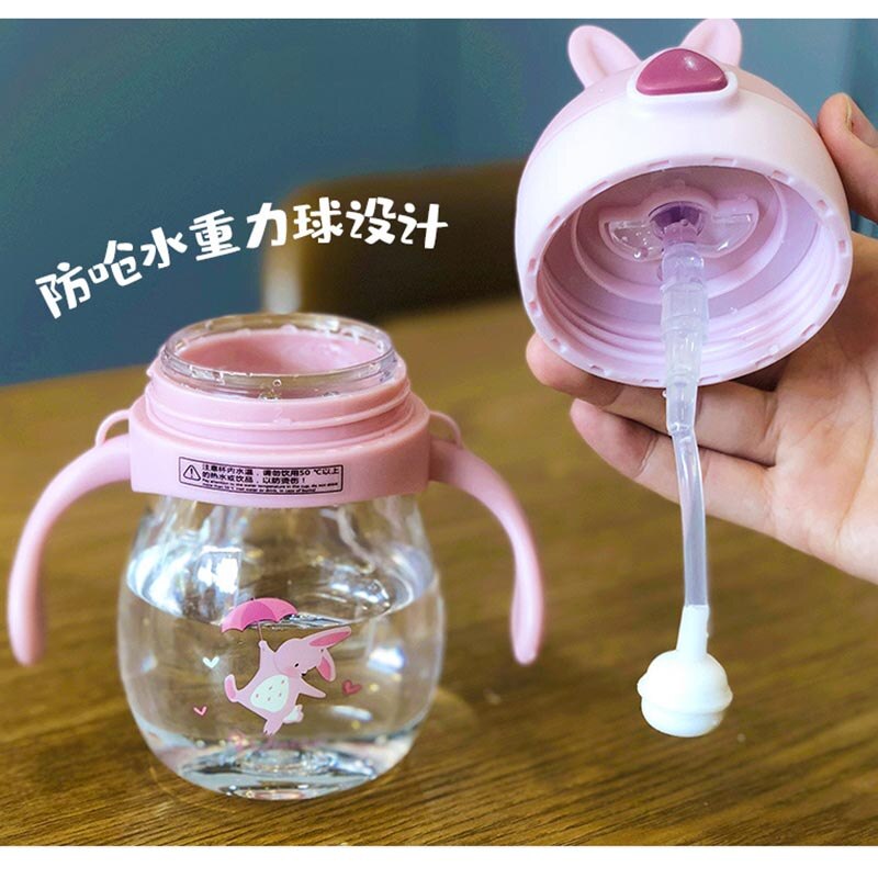 Taza de agua para niños, Pajita de plástico anticaída, hervidor sin BPA, material seguro y práctico, taza de dibujos animados, encantadora, súper Linda