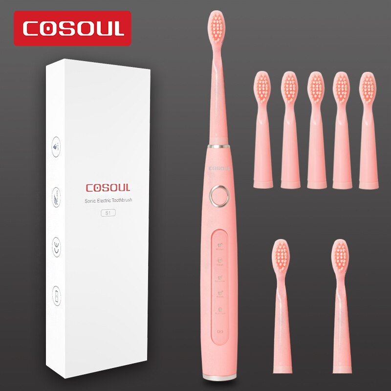 Sonic Electric Toothbrush Rechargeable Waterproof Toothbrush 11 Heads 5 Modes Protect Teeth: Pink5Heads