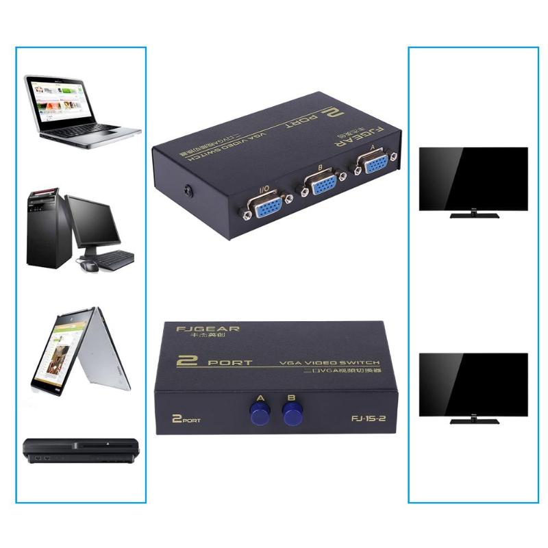 2 Poort Vga Video Switch Box 1 Input 2 Output/2 Input Naar 1 Uitgang Vga Splitter Video converter Adapter Doos 1600X1280 150Hz