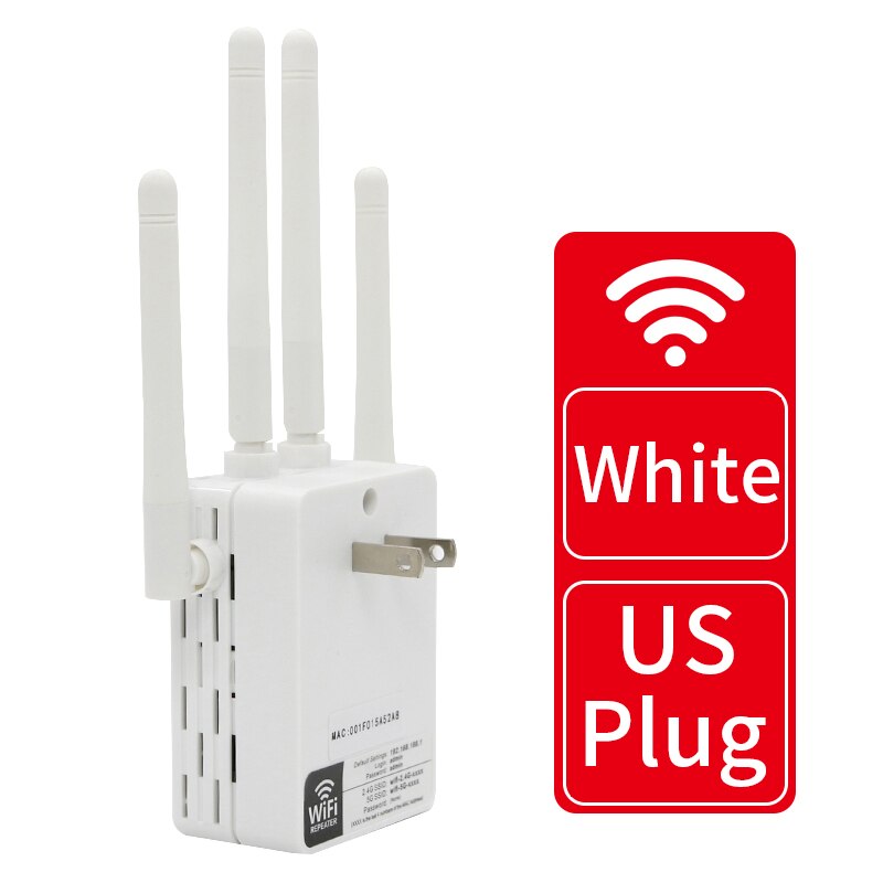 2.4G/5.8G Wifi Versterker Wifi Repeater 1200Mbps Wifi Router Lange Range Extender Thuis Wifi Signaal Booster met 1*100M Lan-poort: White US PLUG