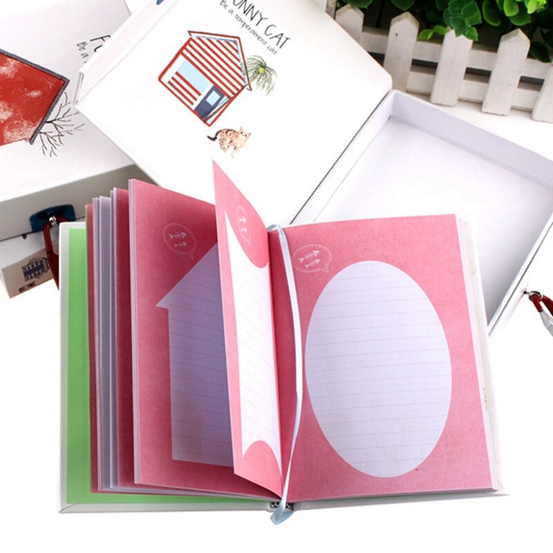 Cute Cat Diary Notebook Thicken Password Notebook with Code Lock Refillable Planner Organizer Kawaii Stationery