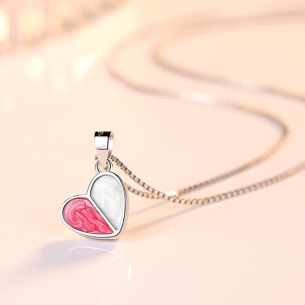 Neue 925 Silber Überzogene Frauen Halsketten köstlich Nette Herz-Förmigen Anhänger Schlüsselbein Kette Schmuck Länge 45CM