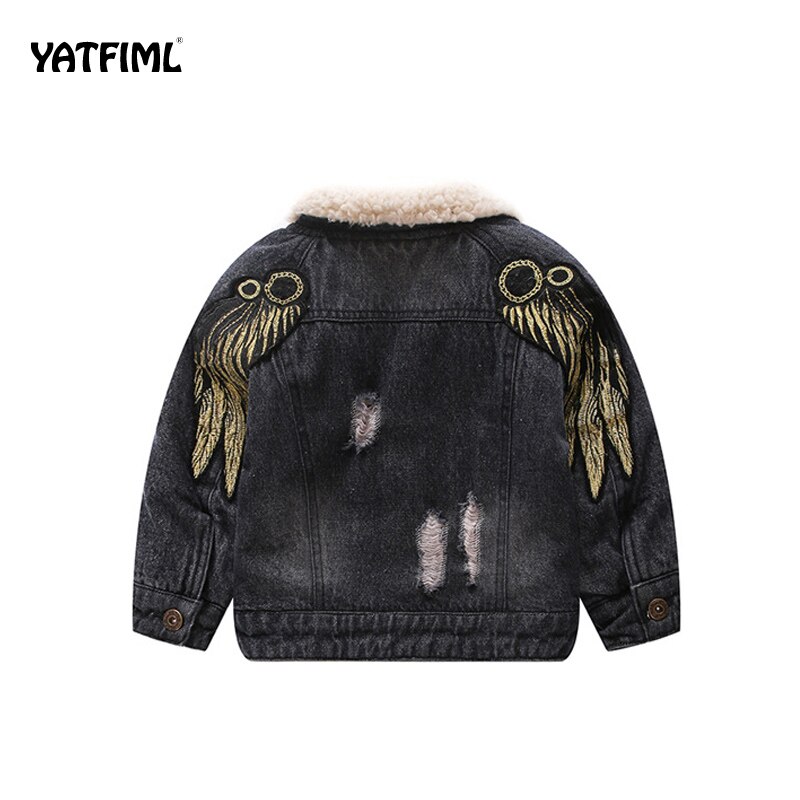 Yatfiml vinterjacka för flickor pojkar coola lappade bomullsbroderikläder jeansjacka outfits 18m-5t