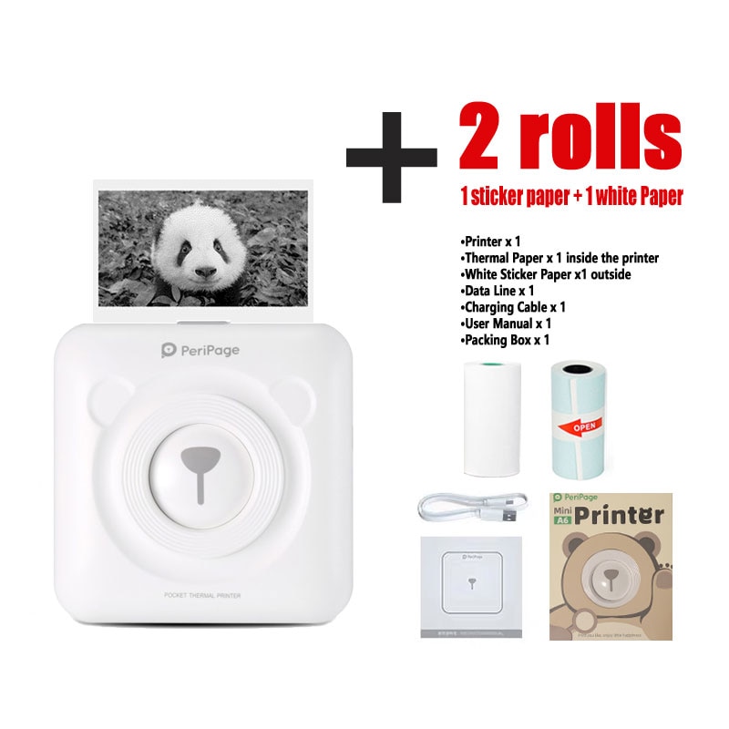 A6 peripage mini pocket printer draadloze bluetooth thermische labelprinter draagbare fotoprinter inktloze usb android ios telefoon: Witte 1 sticker