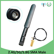 2.4 2.4ghz 5GHz 5.8Ghz アンテナ 5dBi SMA オスコネクタデュアルバンド無線 lan Antena + 21 センチメートル RP-SMA 男性ピグテールケーブル