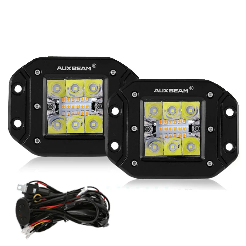 AUXBEAM Lámpara de conducción de luz de trabajo LED integrada de 5 pulgadas y 72 W con arnés para camioneta todoterreno: Verde militar