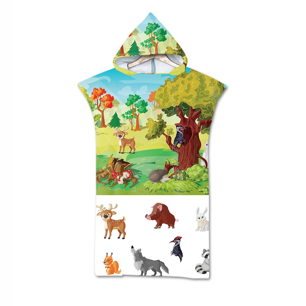 Microfiber Wetsuit Changing Robe Poncho With Hood Cute Animal Printed Quick Drying Beach Hooded Towel For Swim Surf Bathrobe