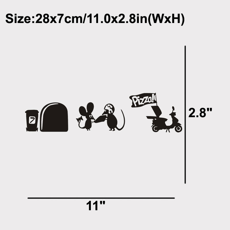 Jjrui schattige muis pizza man liefdeshart grappige huis plint muurkunst sticker vinyl stickers