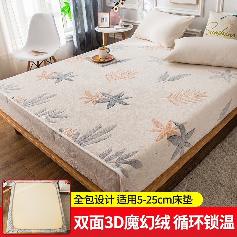 Łóżko z koralowym polarem zimowe pogrubione dwustronne flanelowe narzuty Wszystko-włącznie antypoślizgowe pokrowce ochronne na materac Simmons: fioletowy