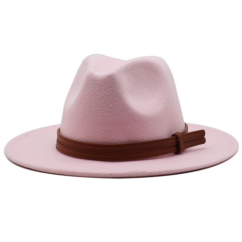Chapeau fedora d'hiver en laine pour femme, casquette en feutre à large bord, chapeau trilby pour homme, panama, fête formelle, haut-de-forme, 19 couleurs: Rose